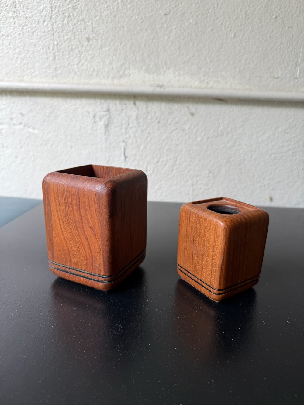 Mid-Century Teak Wood Cube desk Set